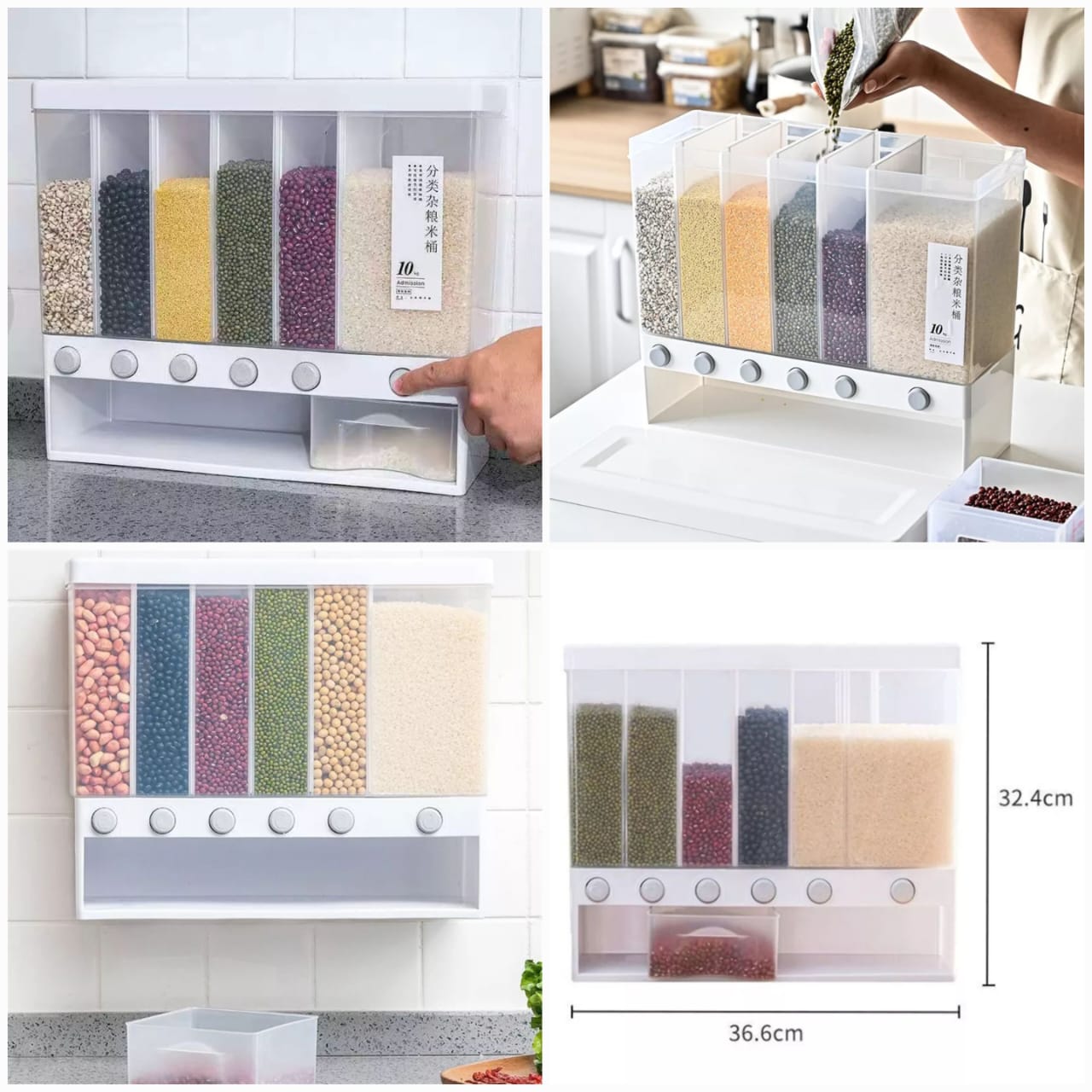 10 Kg 6-In-1 Kitchen Food Container Organizer With 360 Degree Rotatable Design