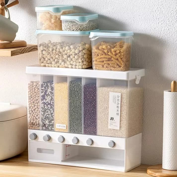 10 Kg 6-In-1 Kitchen Food Container Organizer With 360 Degree Rotatable Design