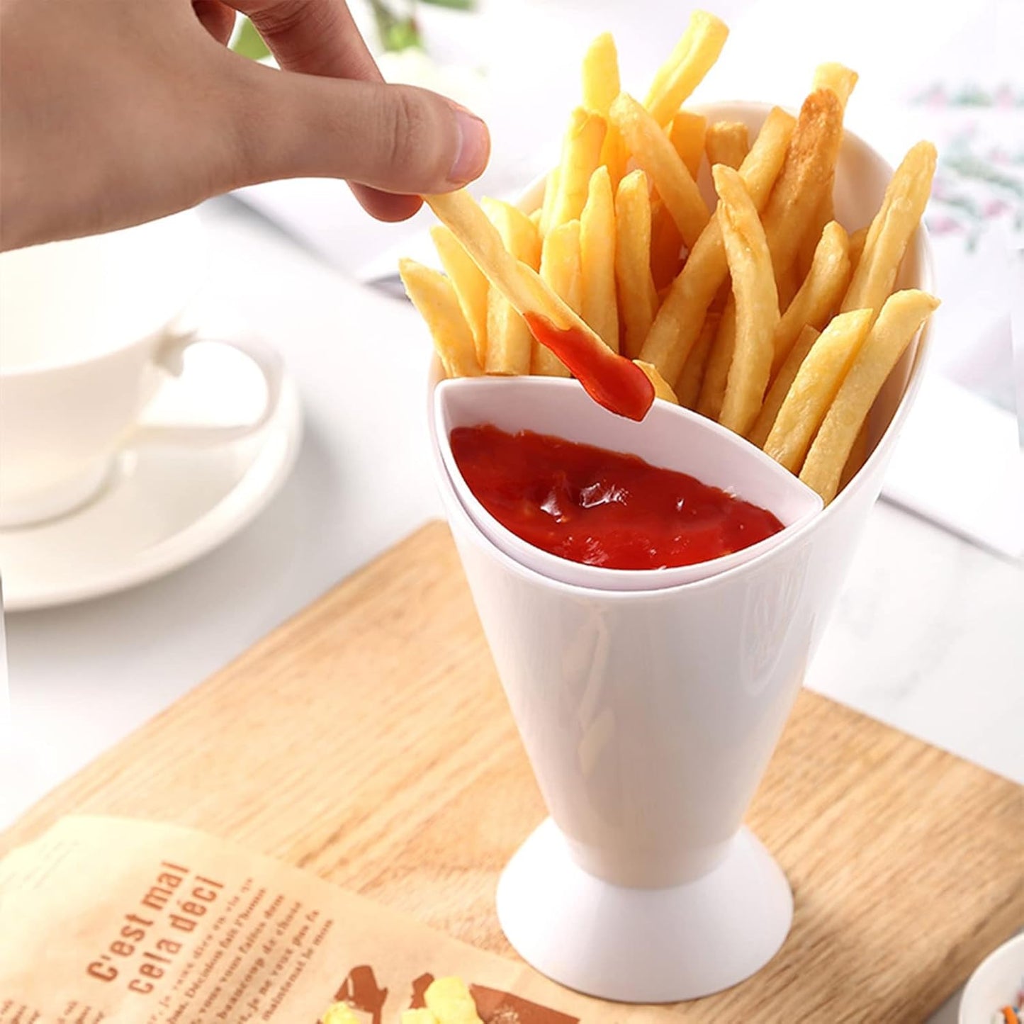 2 in 1 Portable French Fries And Sauce Holder Cup