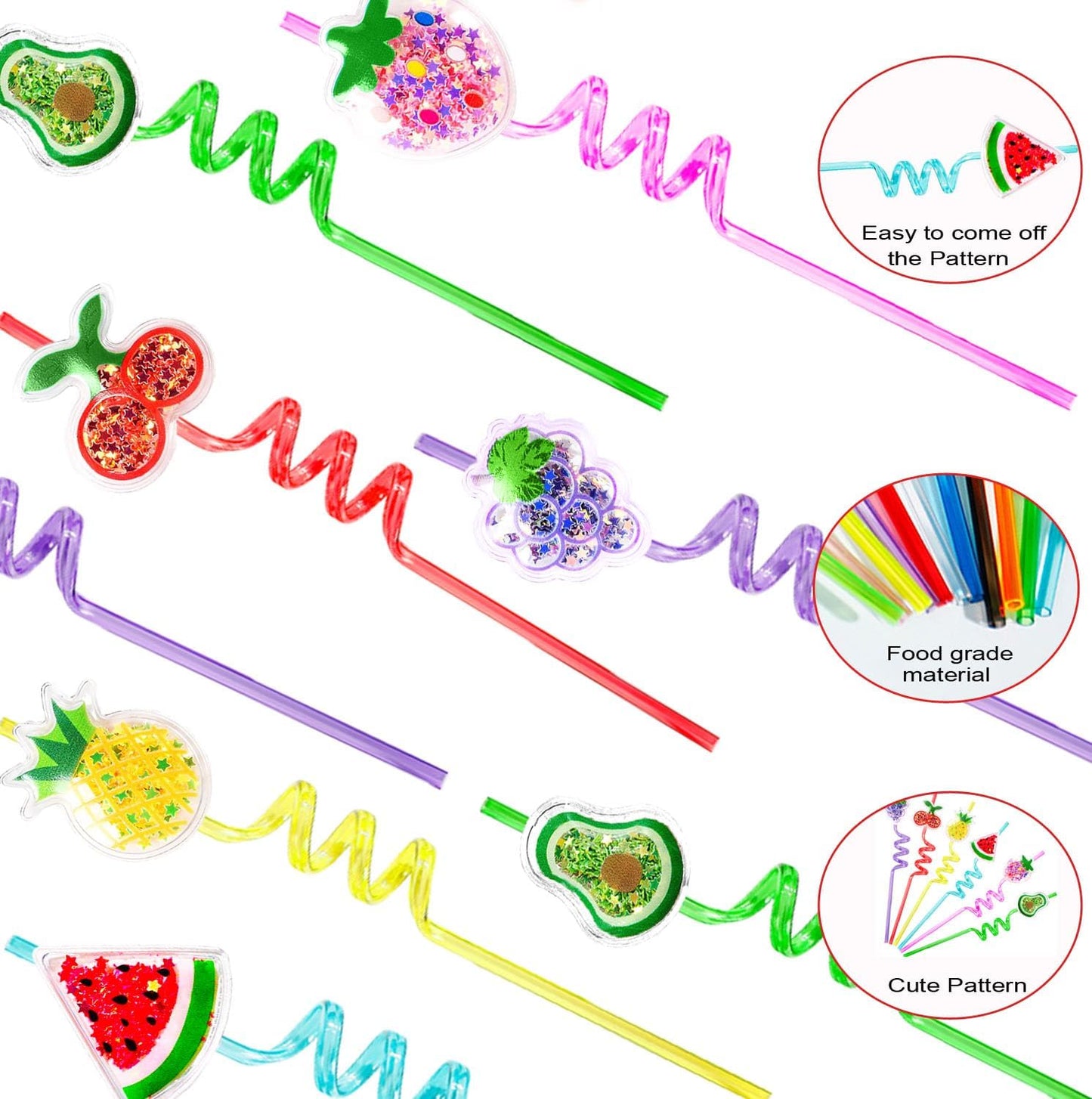 2Pcs Glitter Fruit Straws For Kids Party & Birthday