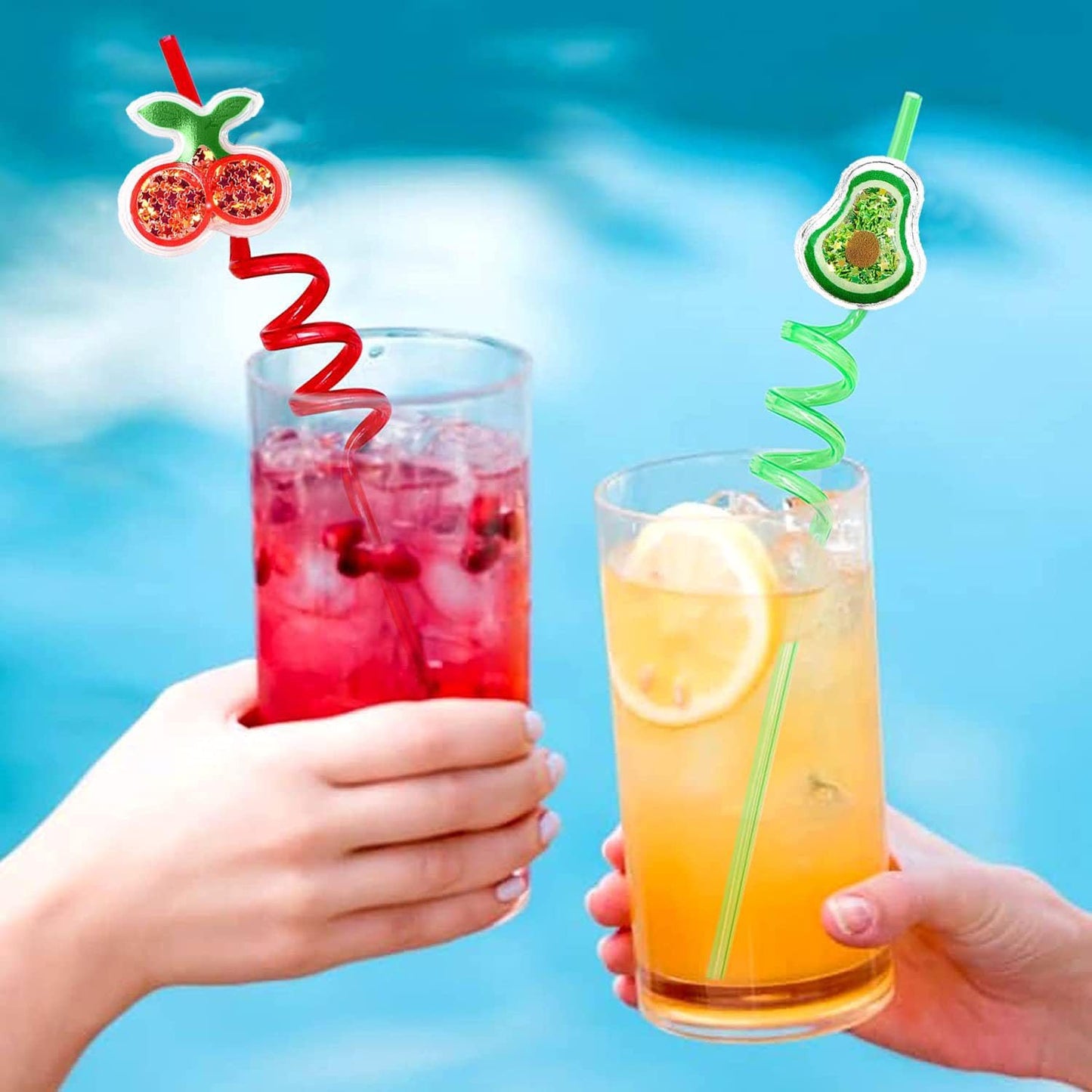 2Pcs Glitter Fruit Straws For Kids Party & Birthday