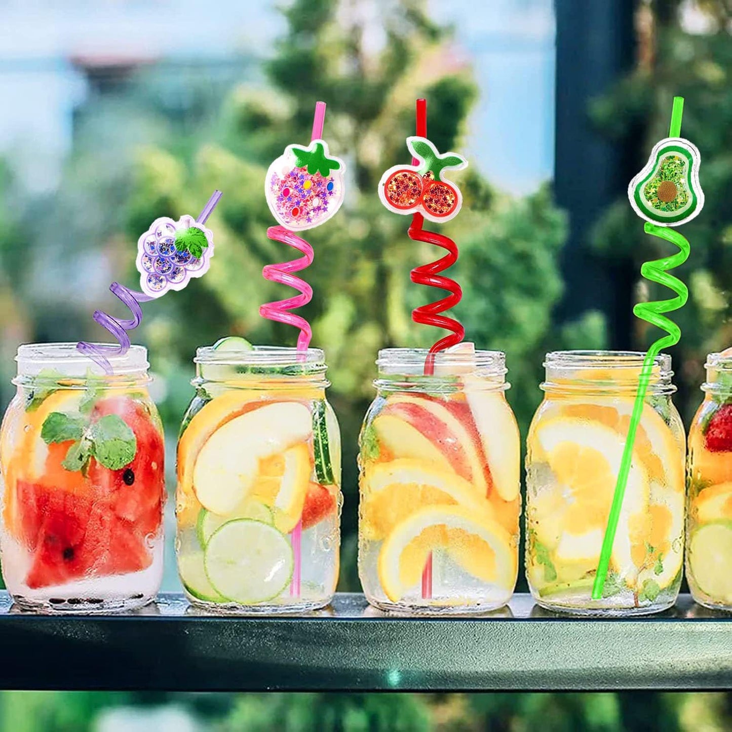 2Pcs Glitter Fruit Straws For Kids Party & Birthday