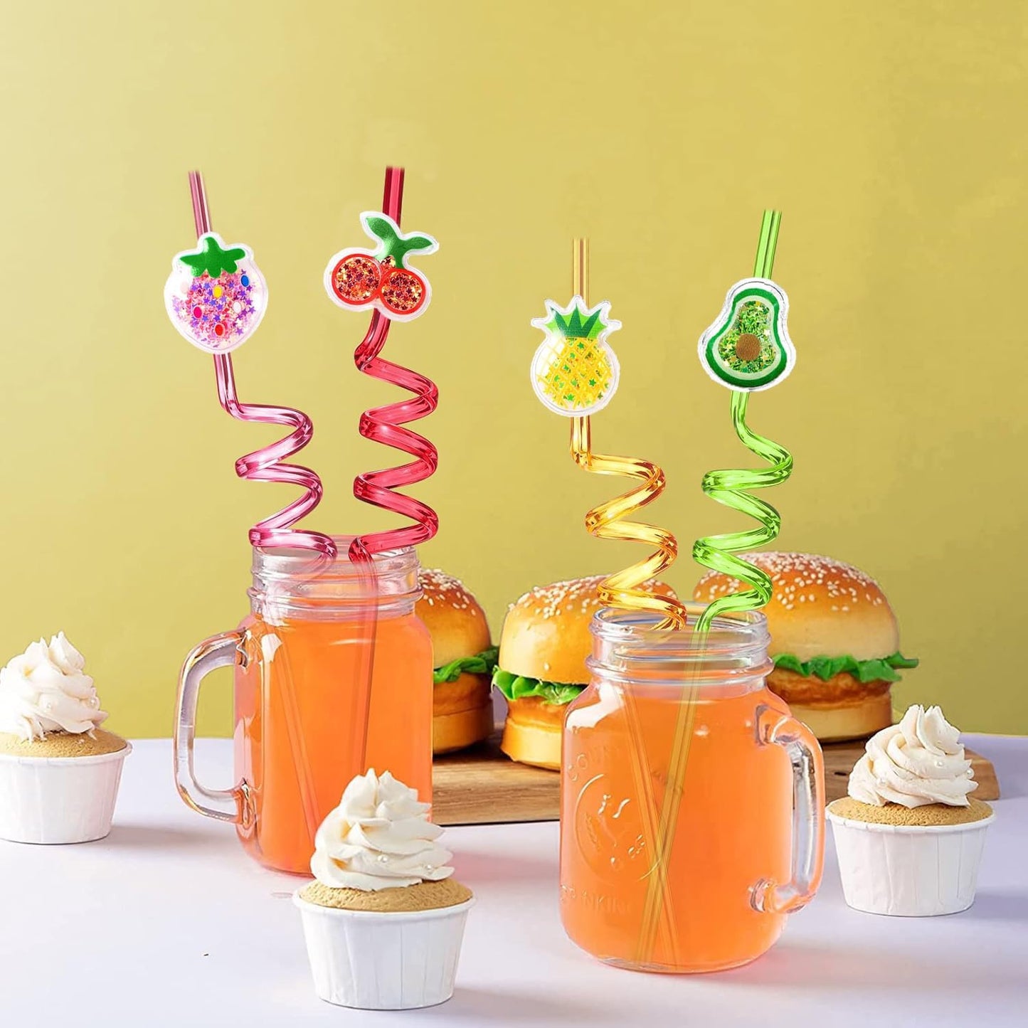 2Pcs Glitter Fruit Straws For Kids Party & Birthday