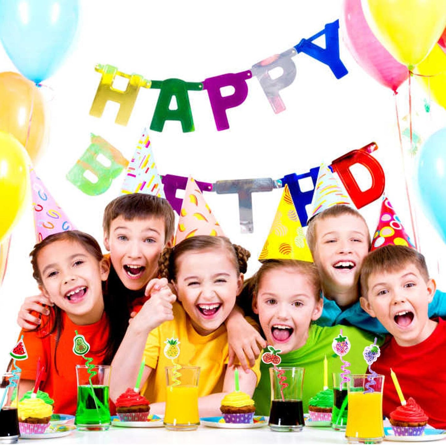 2Pcs Glitter Fruit Straws For Kids Party & Birthday