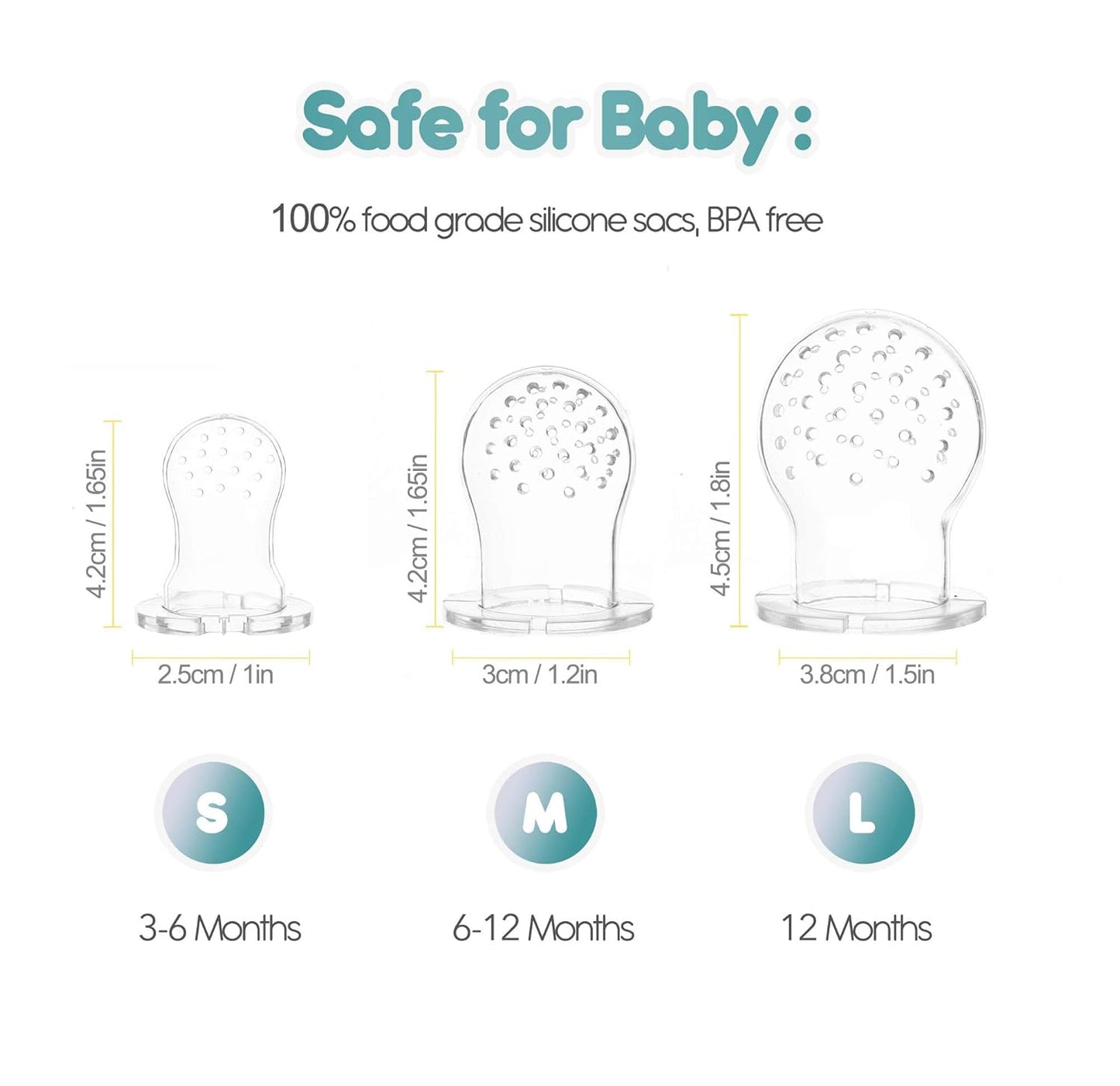 Baby Fruit Feeder Pacifier, Fresh Food Feeding Teether for Toddler, Soothing Gum Relief, Includes All The Sizes of The Silicone Nipple Pouches