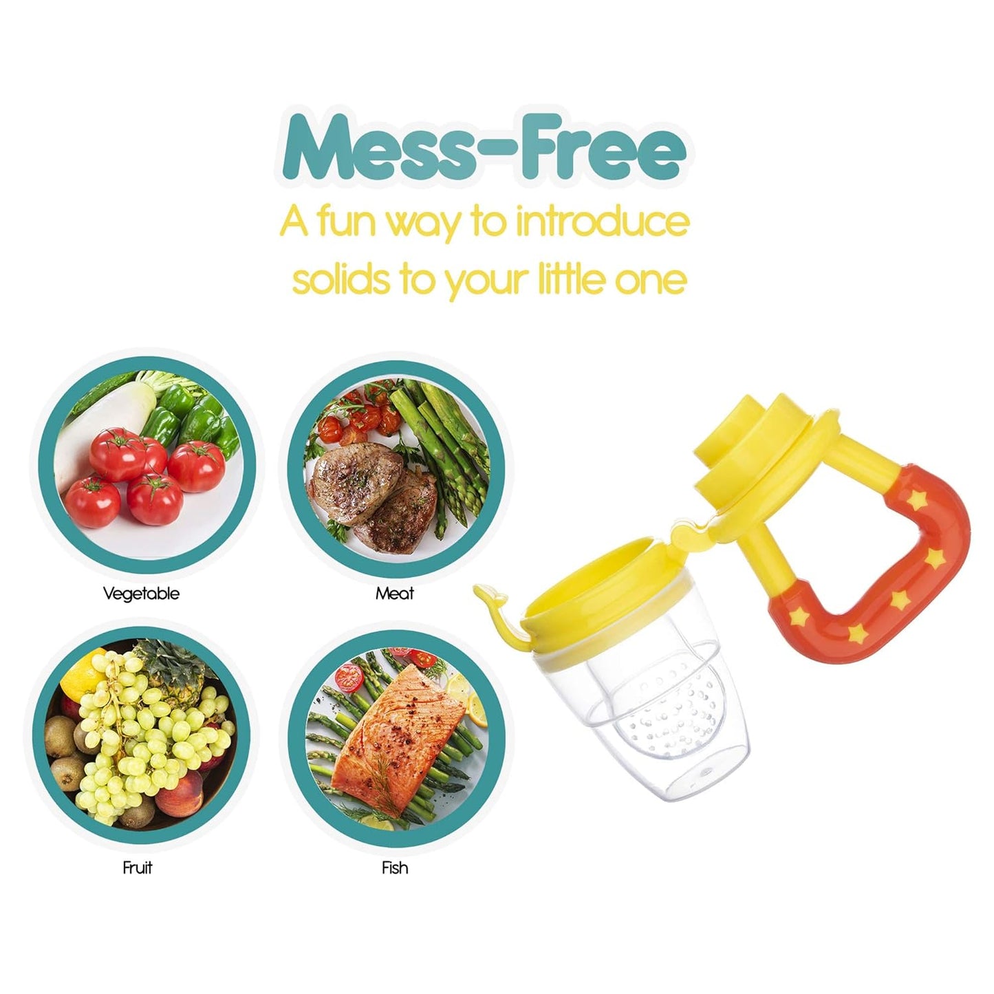 Baby Fruit Feeder Pacifier, Fresh Food Feeding Teether for Toddler, Soothing Gum Relief, Includes All The Sizes of The Silicone Nipple Pouches