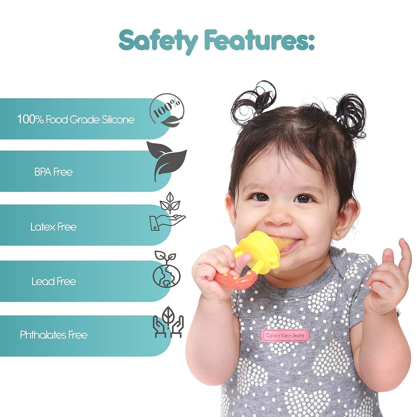 Baby Fruit Feeder Pacifier, Fresh Food Feeding Teether for Toddler, Soothing Gum Relief, Includes All The Sizes of The Silicone Nipple Pouches