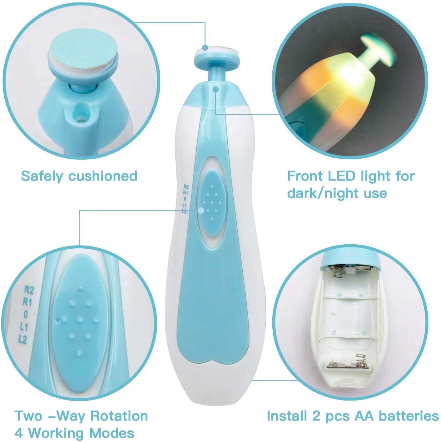 Baby Nail Trimmer File with Light Safe Electric Nail Clippers