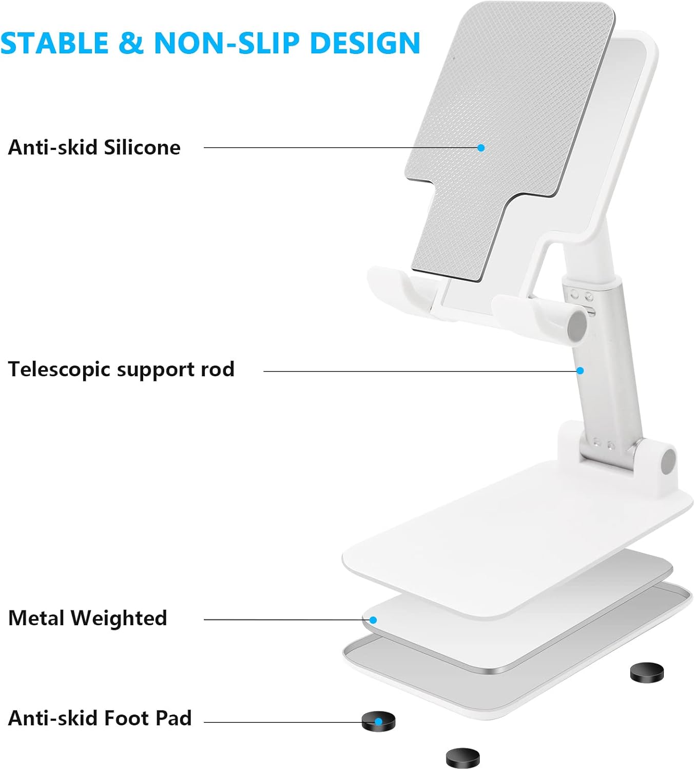 Cell Phone Stand, Folding Desktop Phone Stand, Tablet Stand Compatible with All Phones 4-10 Inches Cell Phone/Tablet