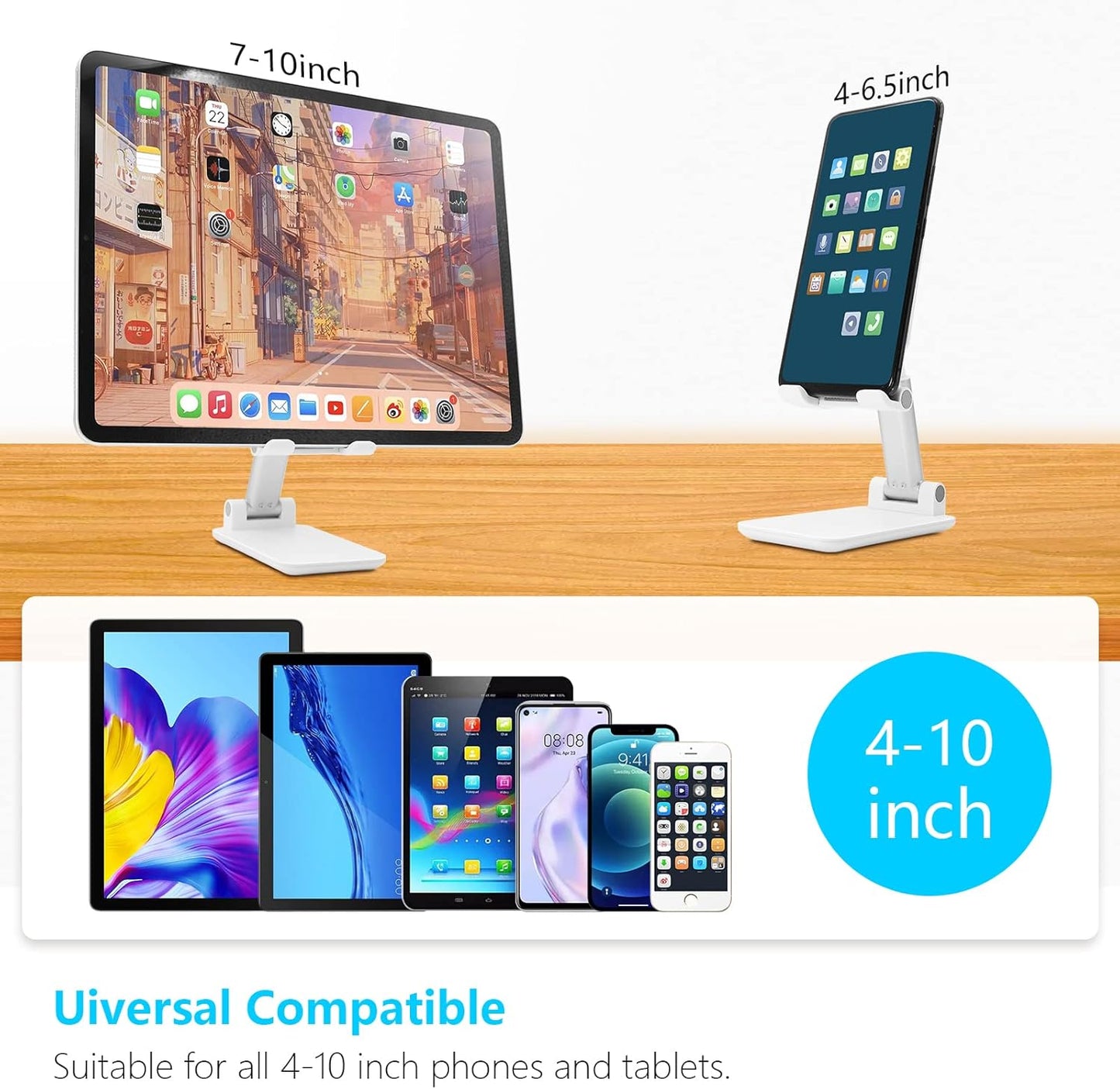 Cell Phone Stand, Folding Desktop Phone Stand, Tablet Stand Compatible with All Phones 4-10 Inches Cell Phone/Tablet