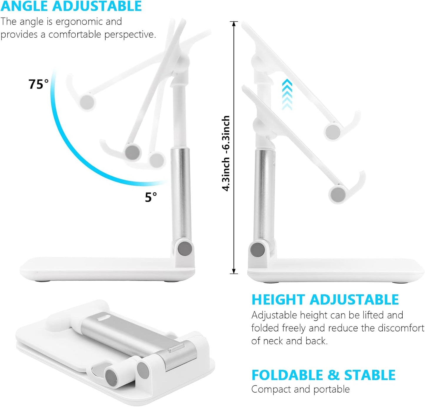 Cell Phone Stand, Folding Desktop Phone Stand, Tablet Stand Compatible with All Phones 4-10 Inches Cell Phone/Tablet