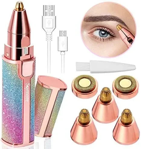 Eyebrow & Facial Trimmer: 2 in1 Rechargeable Facial Hair Removal & Eyebrow Shaver - Body Razor with Built-in LED Light