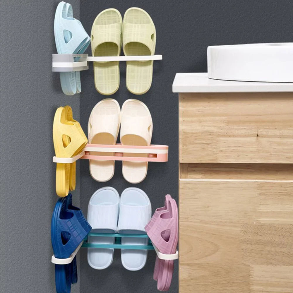 Foldable Slipper Rack - 3 in 1 Wall Mounted Shoe Rack