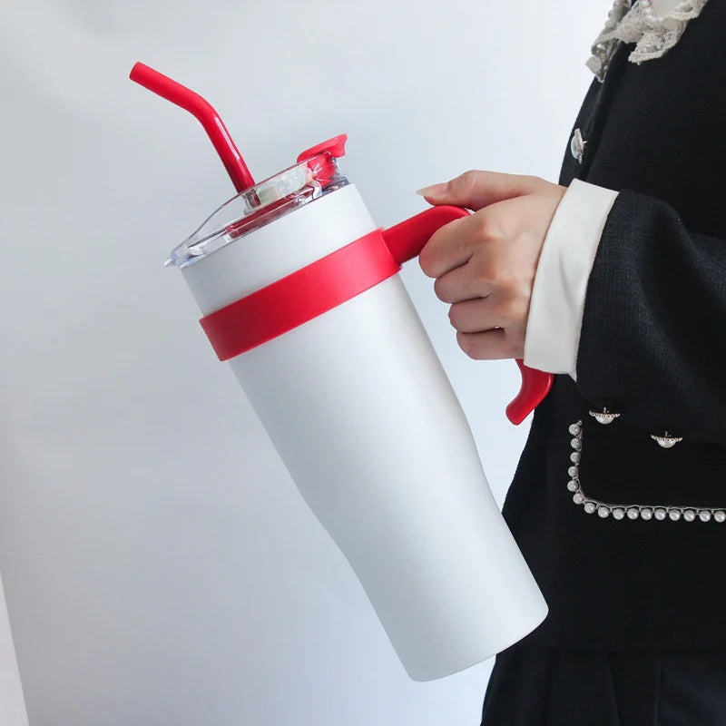 Hot & Cool Large Capacity Tumbler Stainless Steel Insulated Water Bottle With Straw