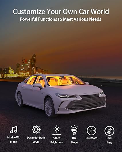 Interior Car Lights Accessories with Remote Music Sync Color Change RGB Under Dash Car Lighting with USB Charger