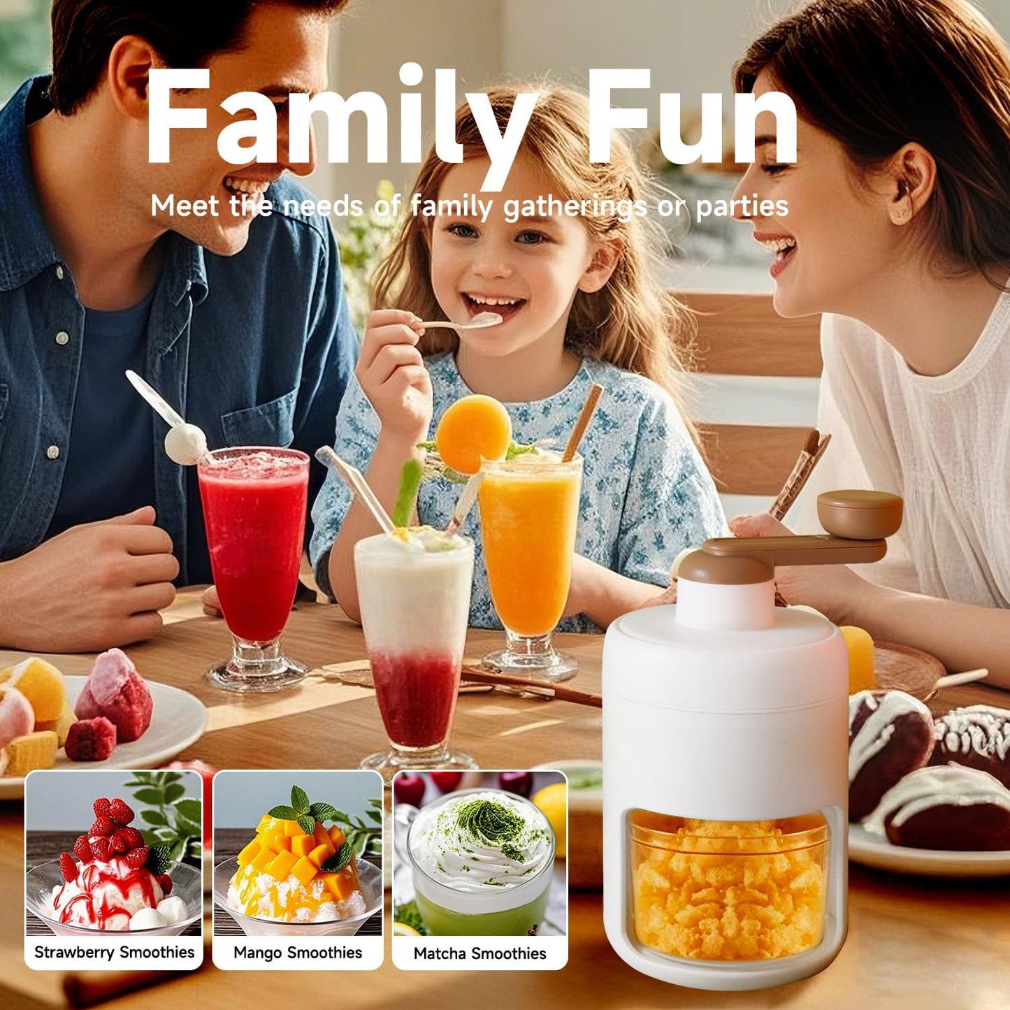 Manual Ice Crusher Machine with 3 Ice Trays, Ideal for Smoothies, Shaved Ice, and Frozen Cocktails – Portable Handheld Snow Cone Maker