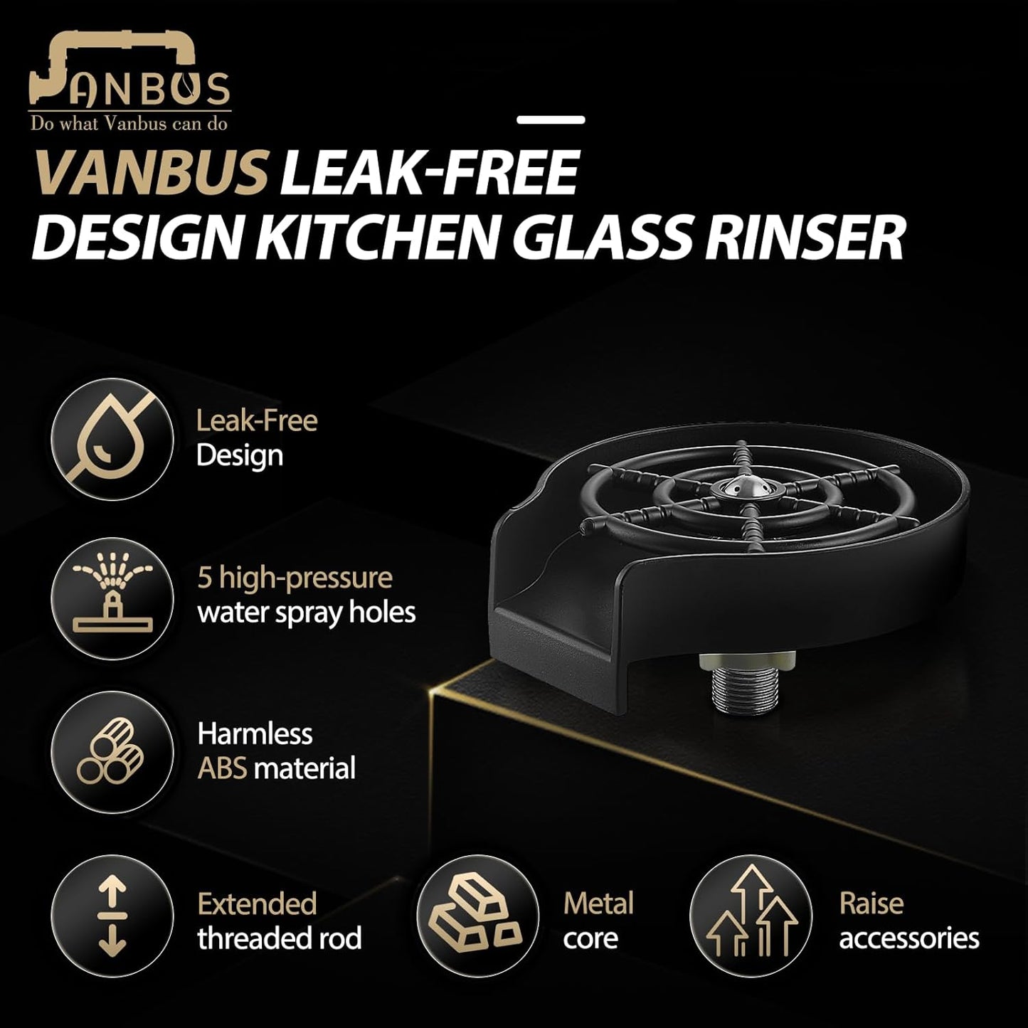 Matte Black Glass Rinser for Kitchen Sinks - Cup Rinser Sink - Quick Rinser for Baby Bottle - Kitchen Sink Automatic Flushing Device