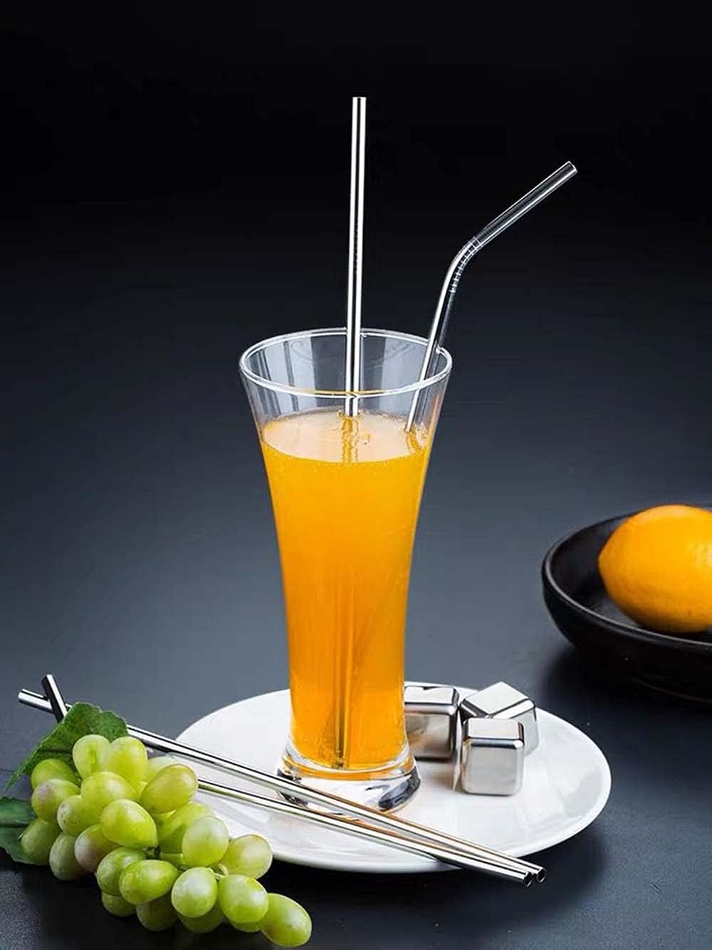 Metal Stainless Steel Straws, 4pcs Ultra Long Reusable Metal Drinking Straws with Cleaning Brush and Silicone Tips for Tall Tumblers
