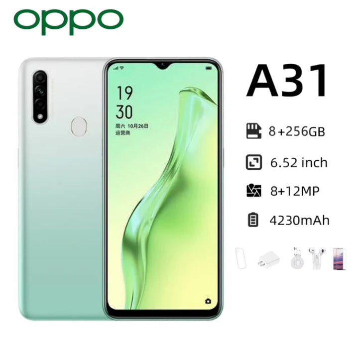 OPPO A31-8GB RAM-256GB ROM-Dual Sim, Dual Standby (Nano-SIM)-8 MP Triple Camera: 12 MP-Android 10.0 (Pie)