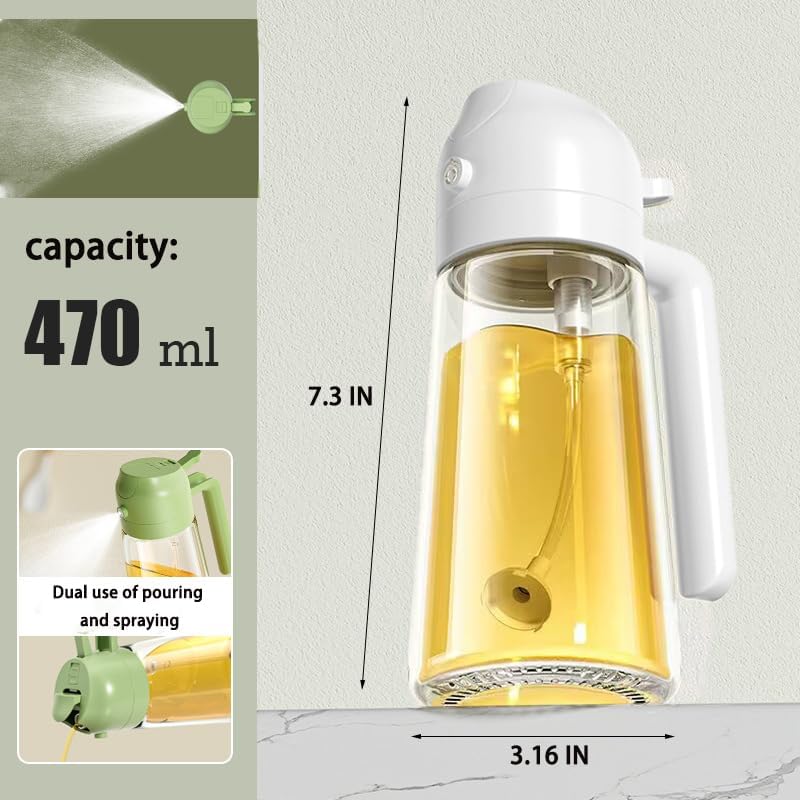 Oil Sprayer for Cooking,2 in 1 Olive Oil Dispenser and Oil Sprayer - Olive Oil Spritzer, Oil Sprayer for Air Fryer, Salad, BBQ, Roasting-White