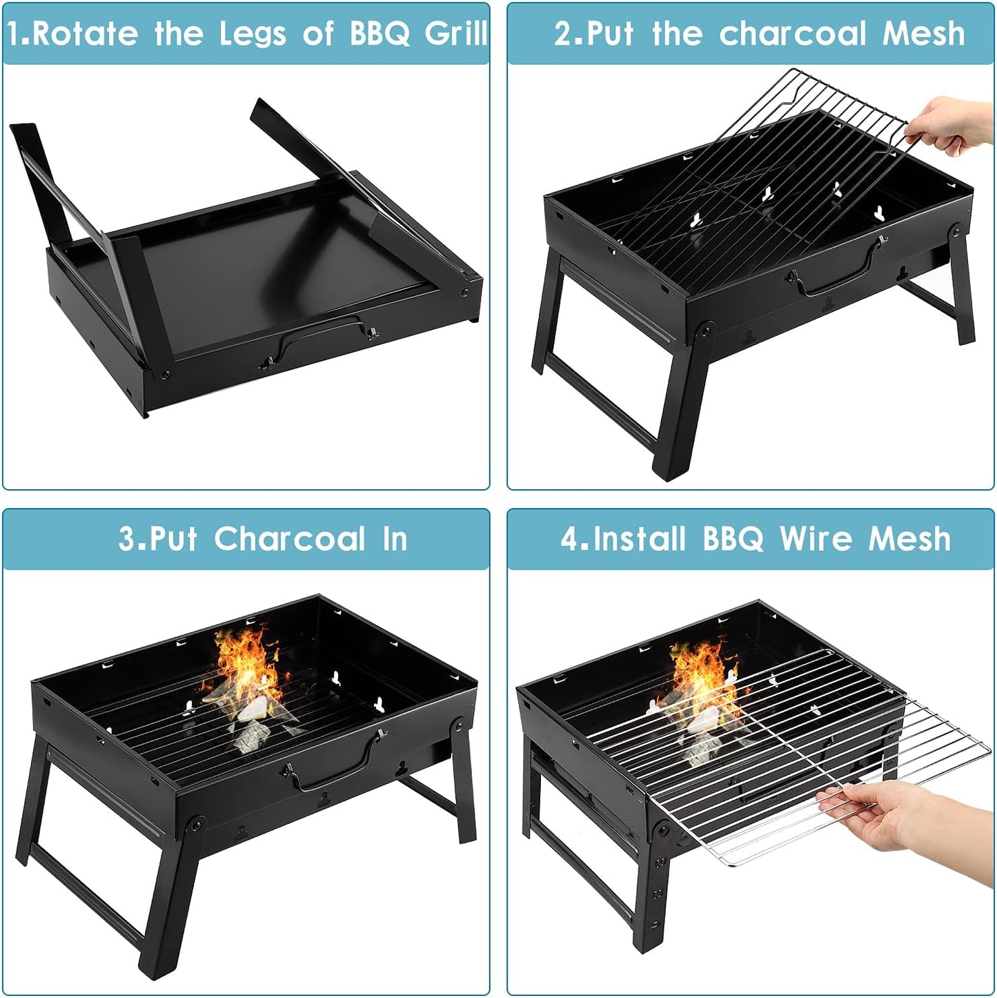 Portable & Foldable BBQ Grill With Tray