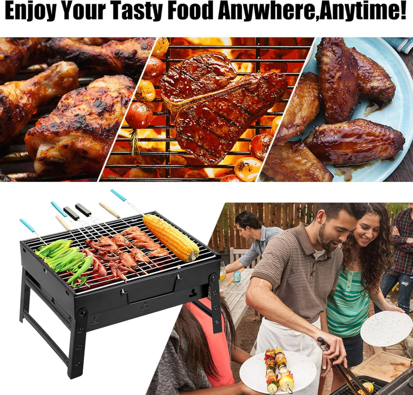 Portable & Foldable BBQ Grill With Tray