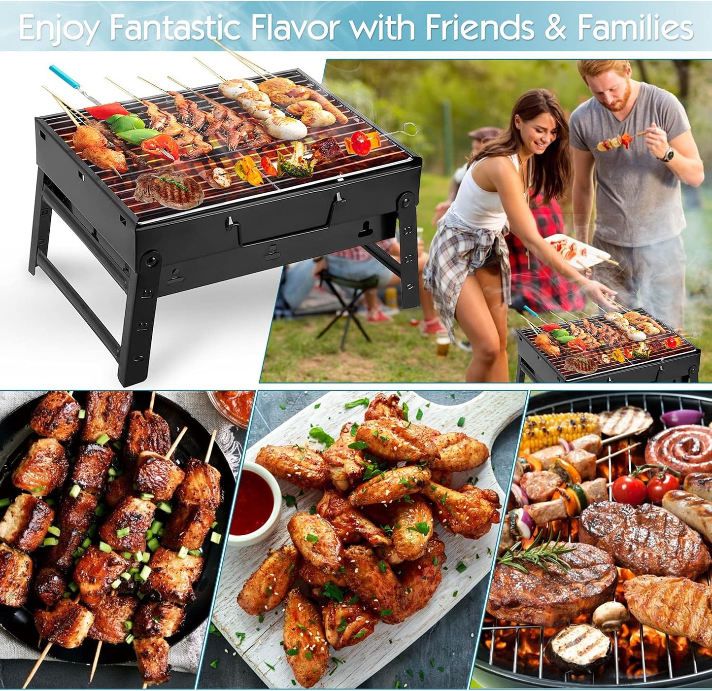 Portable & Foldable BBQ Grill With Tray