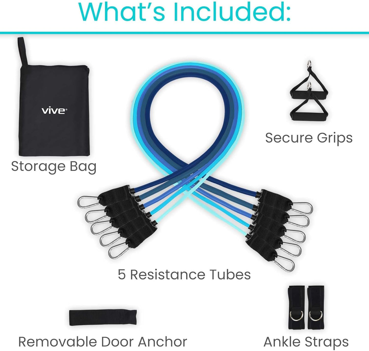 Resistance Bands with Handles (11 Pcs) - Tube Rehab Band Set - Home Workout Elastic Fitness Equipment - Men, Women Training Therapy