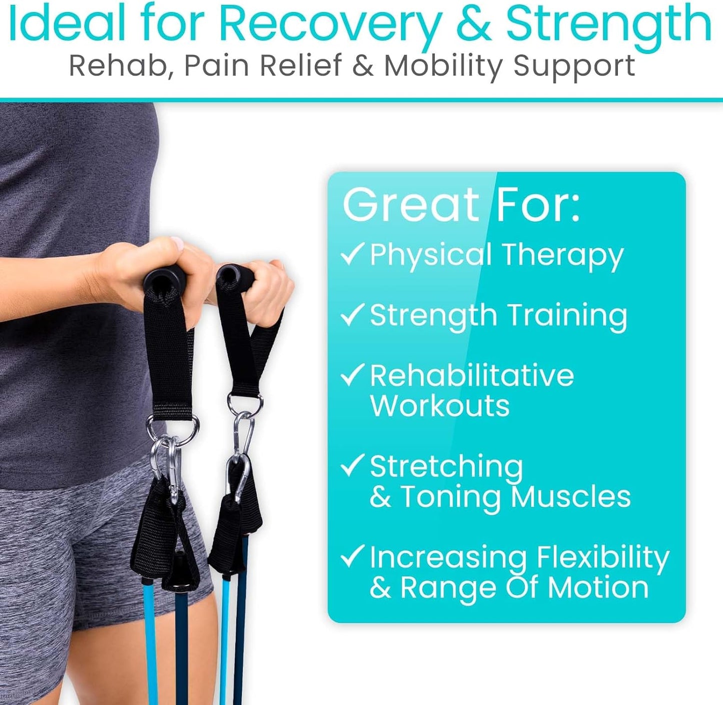Resistance Bands with Handles (11 Pcs) - Tube Rehab Band Set - Home Workout Elastic Fitness Equipment - Men, Women Training Therapy