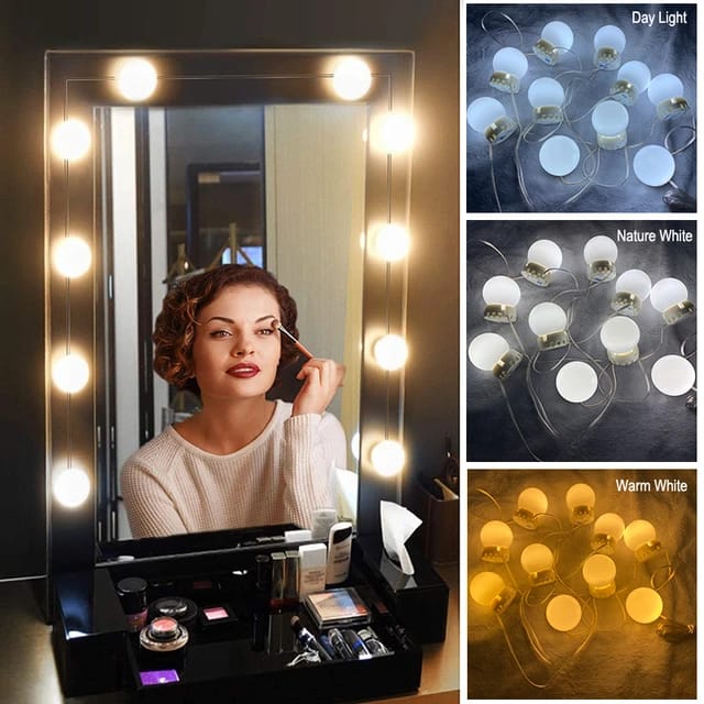 Vanity Light LED Bulbs for Makeup - Mirror Stand 10 Bulbs with 3 Light Modes
