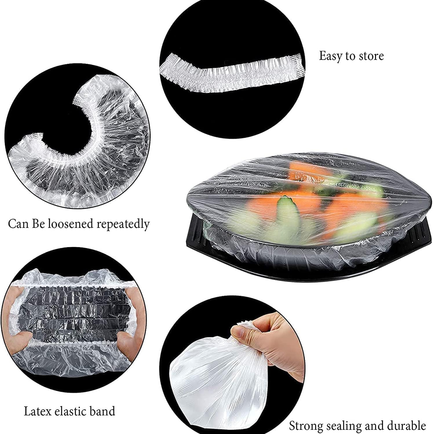 100Pcs Fresh Keeping Bags,Reusable Food Storage Covers, Stretchable Plastic Wrap Bowl Covers with Elastic Edging Stretch
