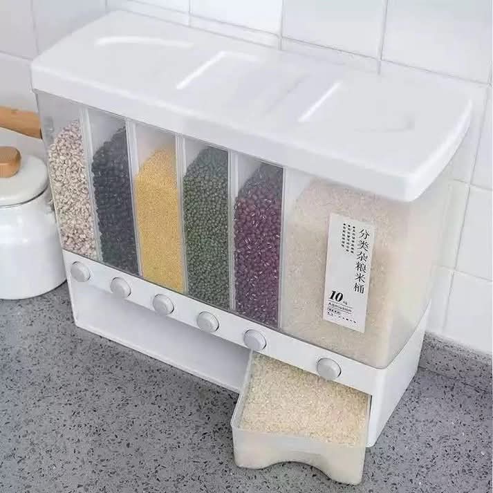 10 Kg 6-In-1 Kitchen Food Container Organizer With 360 Degree Rotatable Design