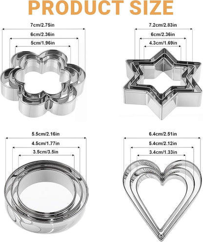 12 PCS Cookie Cutters Variety Pack - Heart, Star, Round, Flower - Stainless Steel Metal Flower Cookies Molds Round Cookies Cutter Small Star Cutters Flower for Baking