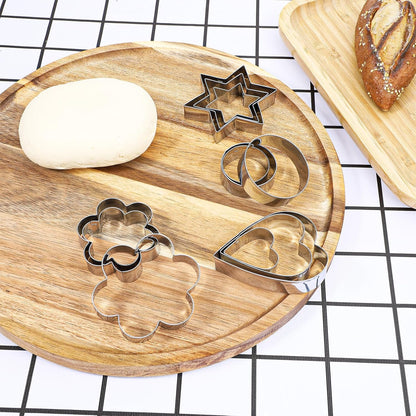 12 PCS Cookie Cutters Variety Pack - Heart, Star, Round, Flower - Stainless Steel Metal Flower Cookies Molds Round Cookies Cutter Small Star Cutters Flower for Baking