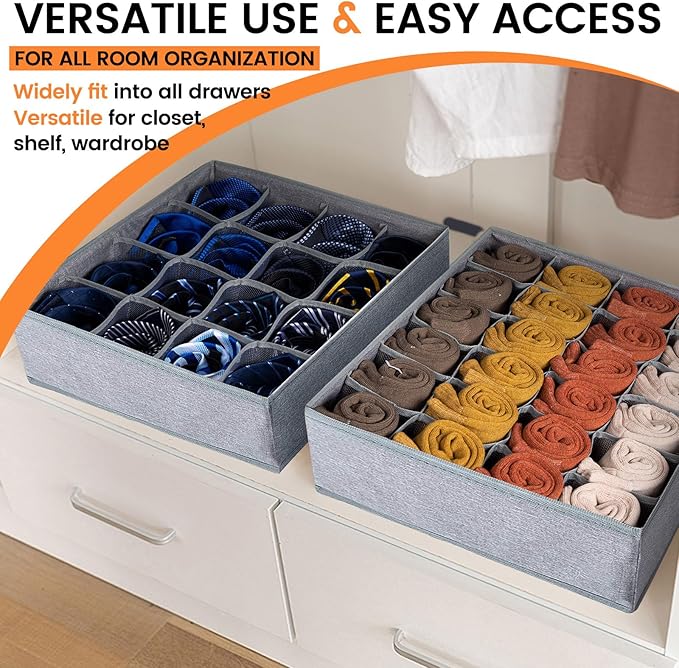 24 Grids ties,socks,underwear Divider - Wardrobe Organizer - Storage Box with Lid Drawer Organizers