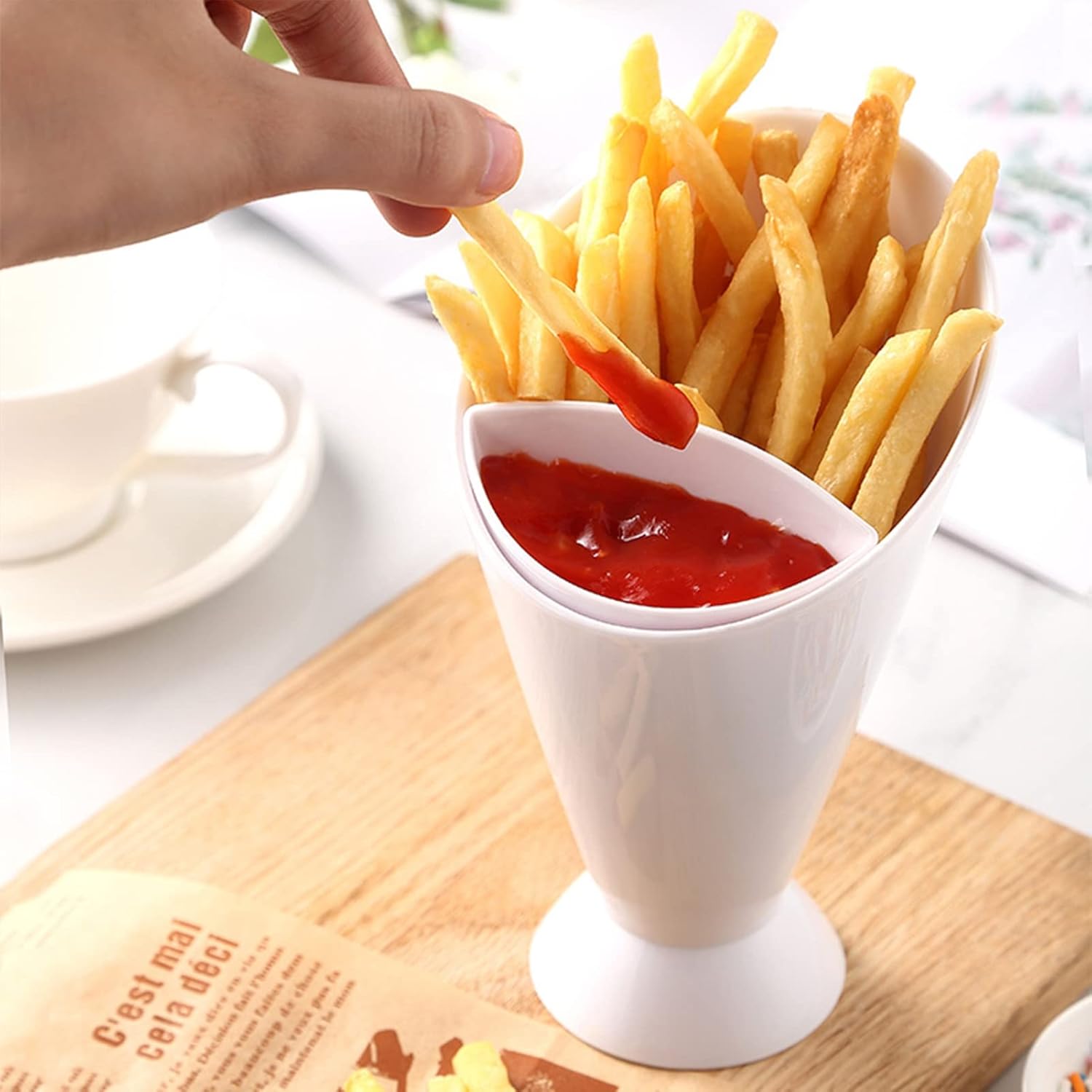  2 in 1 Portable French Fries And Sauce Holder Cup