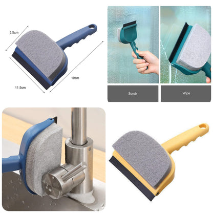2 in 1 Sponge Mini Wiper, brush, craping Washing Window Cleaner - Wiper Brush Tool Squeegee Rubber - Kitchen & Car Glass Cleaning