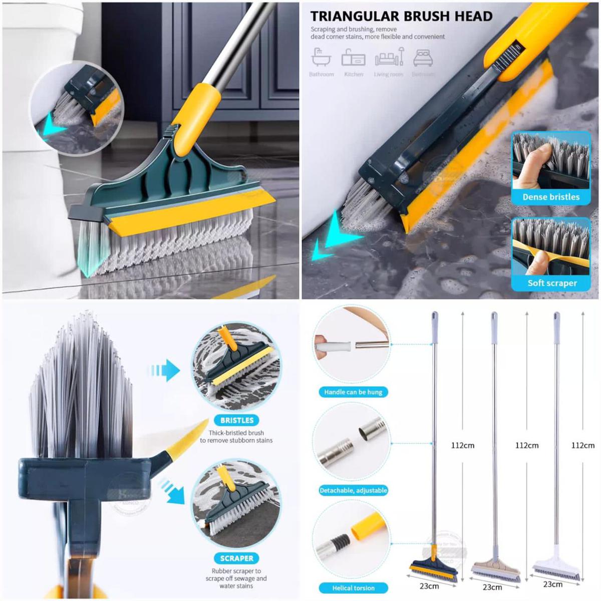 3 in 1 Cleaning Brush with Wiper| Double Sided Scrubber Brush with Long Handle Viper Brush 2-In-1