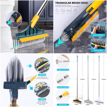3 in 1 Cleaning Brush with Wiper| Double Sided Scrubber Brush with Long Handle Viper Brush 2-In-1
