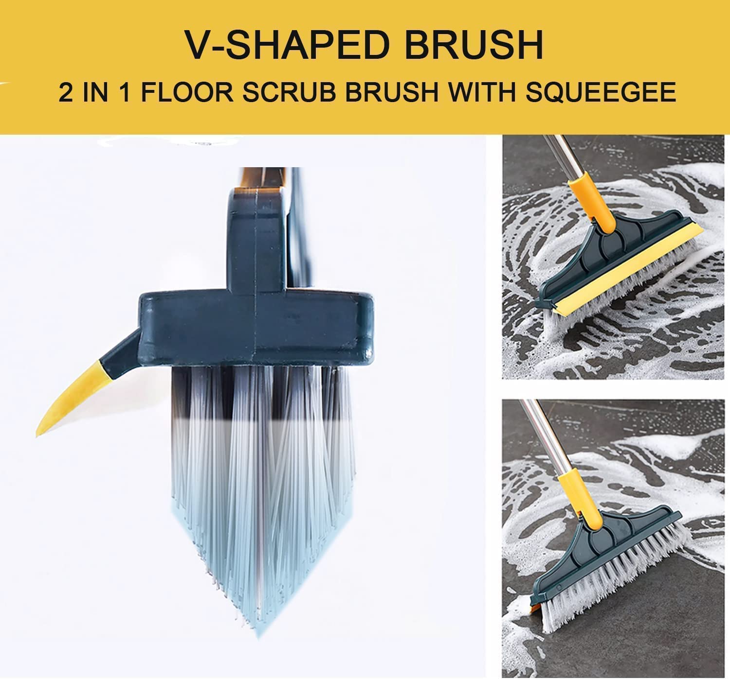 3 in 1 Cleaning Brush with Wiper| Double Sided Scrubber Brush with Long Handle Viper Brush 2-In-1
