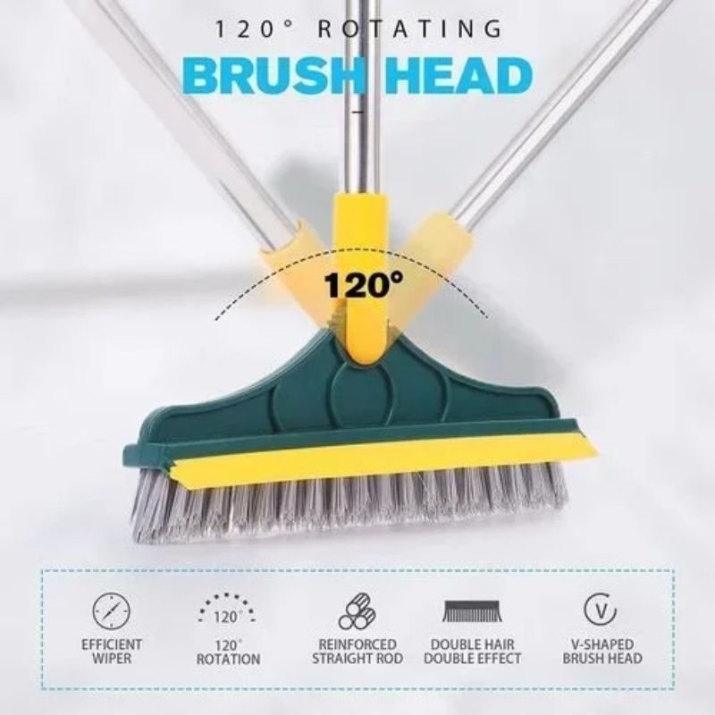 3 in 1 Cleaning Brush with Wiper| Double Sided Scrubber Brush with Long Handle Viper Brush 2-In-1