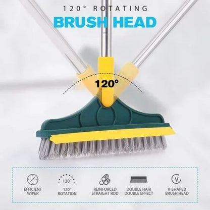 3 in 1 Cleaning Brush with Wiper| Double Sided Scrubber Brush with Long Handle Viper Brush 2-In-1