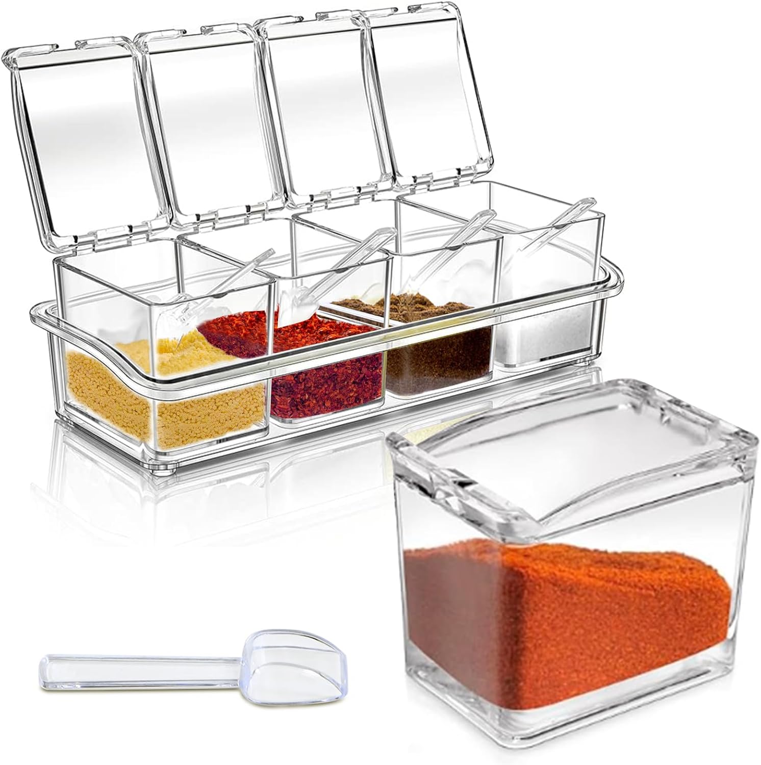 4-Cell Clear Seasoning Rack Spice Box Storage Container