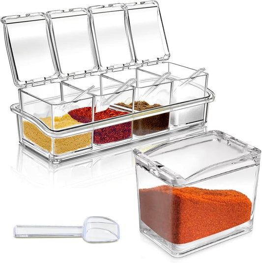 4-Cell Clear Seasoning Rack Spice Box Storage Container