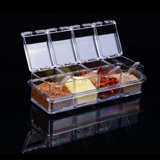 4-Cell Clear Seasoning Rack Spice Box Storage Container