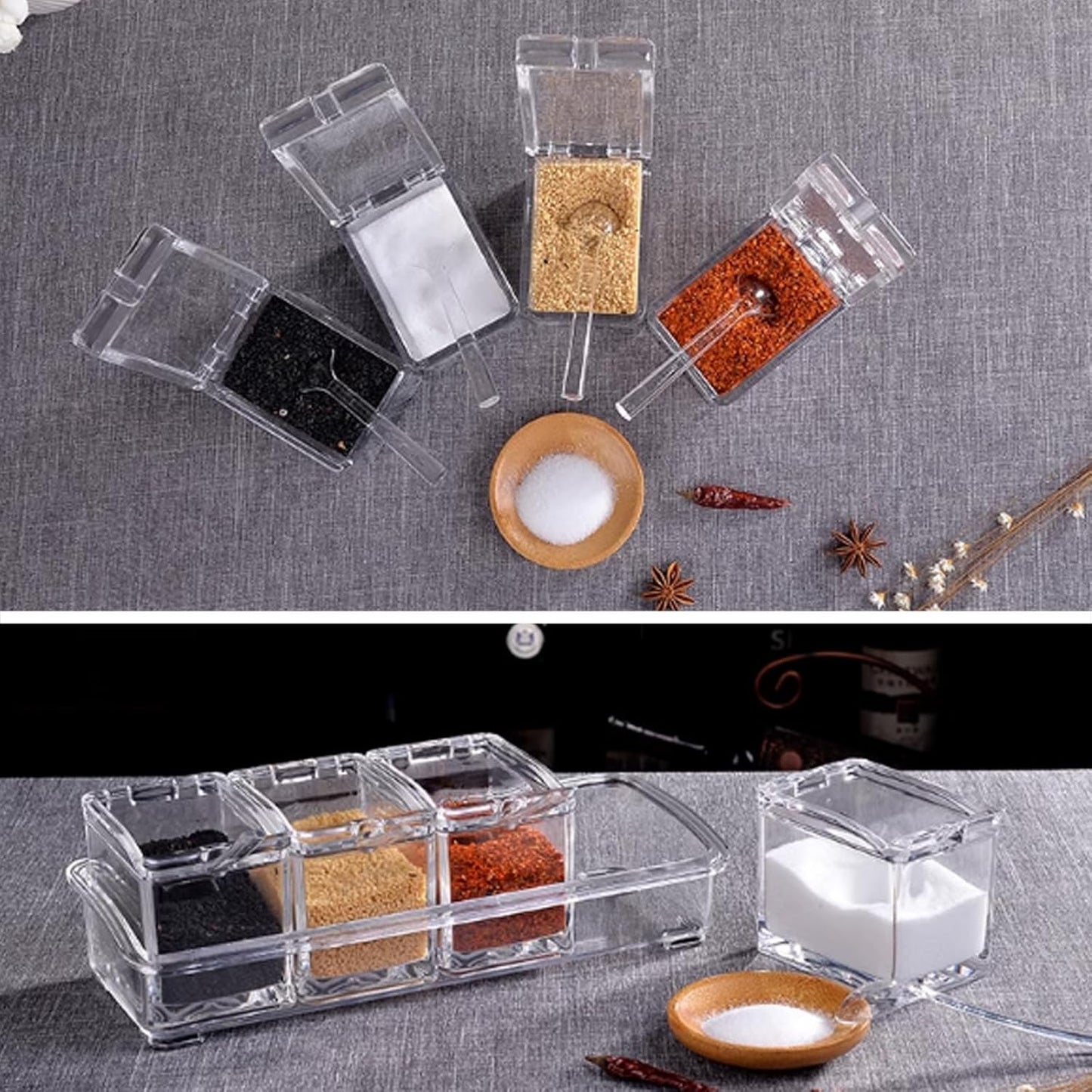 4-Cell Clear Seasoning Rack Spice Box Storage Container