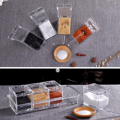 4-Cell Clear Seasoning Rack Spice Box Storage Container