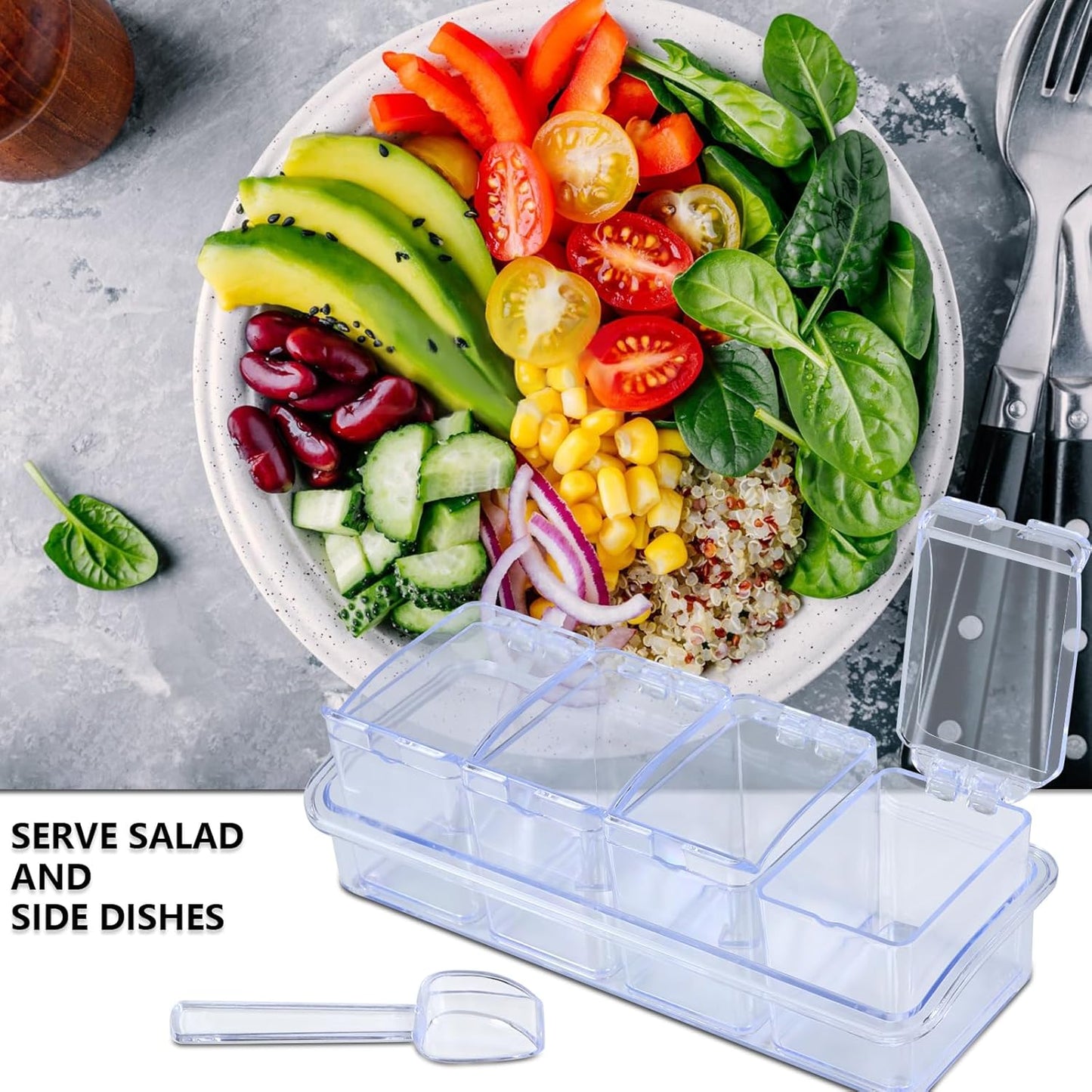 4-Cell Clear Seasoning Rack Spice Box Storage Container