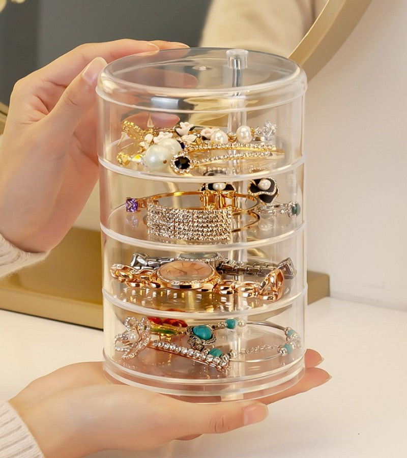 4-Layer Rotating Jewelry Box Earrings Necklace Ring Storage Organizer