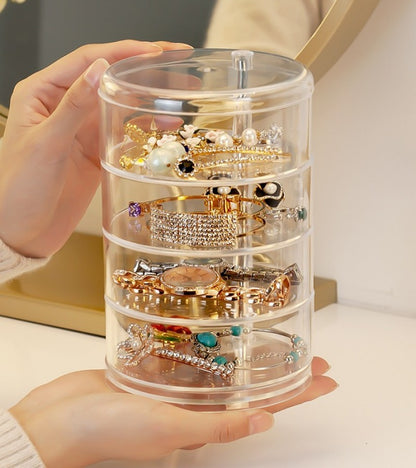 4-Layer Rotating Jewelry Box Earrings Necklace Ring Storage Organizer